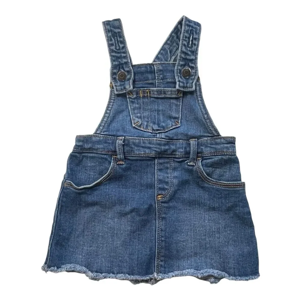 Old Navy Medium Wash Denim Overall Raw Hem Dress Size 12-18 Months